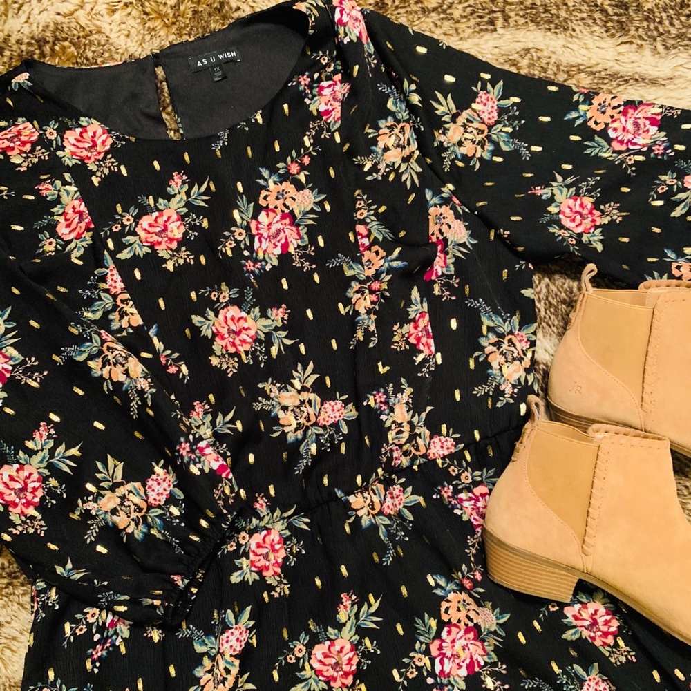 Silky Floral Long-Sleeved Dress